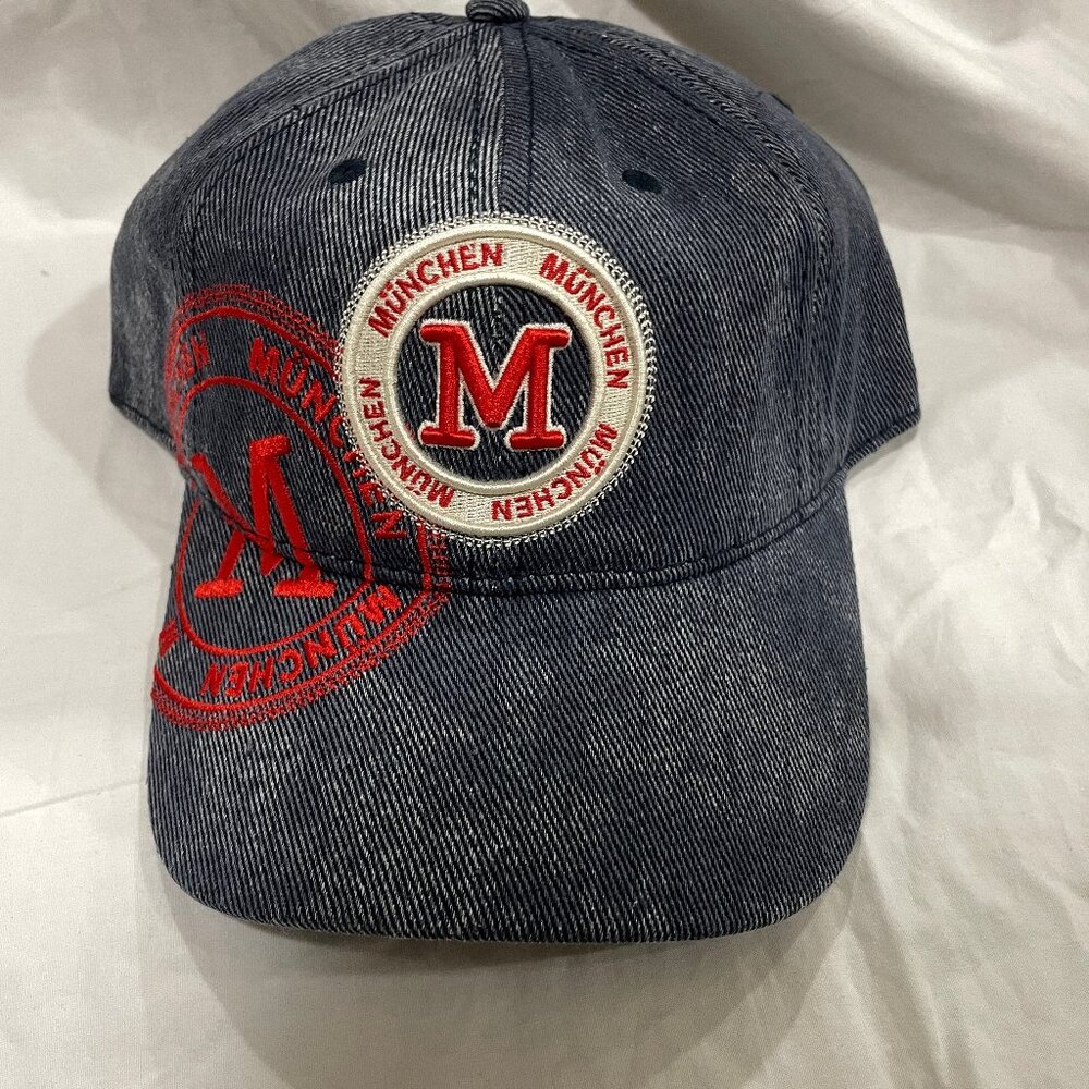New Denim and red Baseball Hat / Cap Munich (Munchen) Germany Adjust Hook & Loop